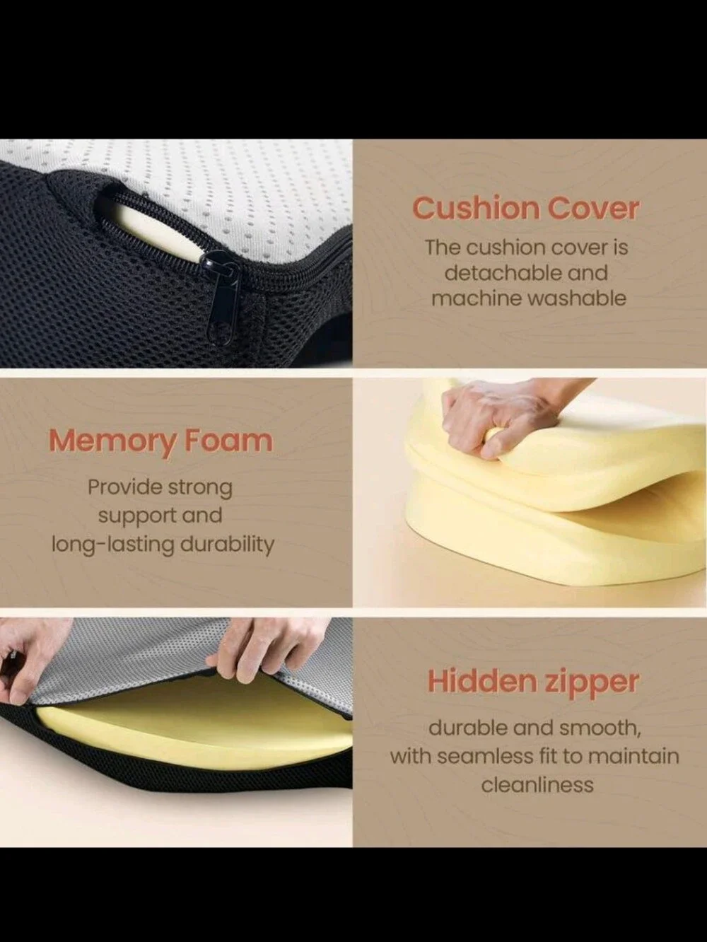 Ergonomic Memory Foam Seat Cushion - Black